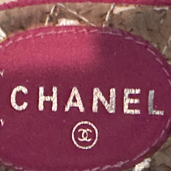 CHANEL CC Logo Flat Slides Slippers Sandals Mules Pink Suede White Trim, Size 6 - Picture 4 of 4